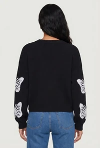 Butterfly Long Sleeve Crew Neck Sweater