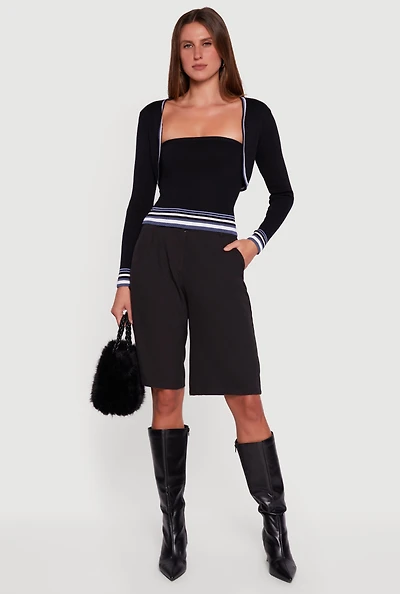 Womens Contrast Trim Bolero Cardigan and Sweater Tube Top,