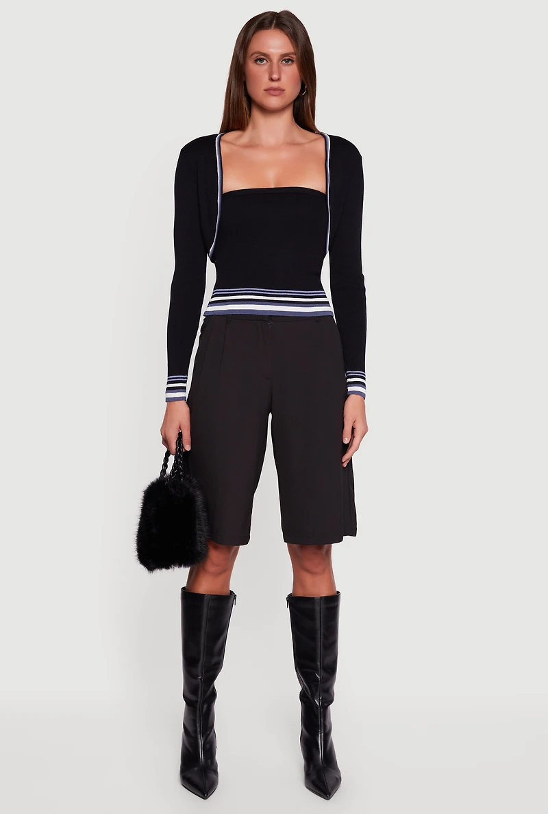 Contrast Trim Bolero Cardigan and Sweater Tube Top