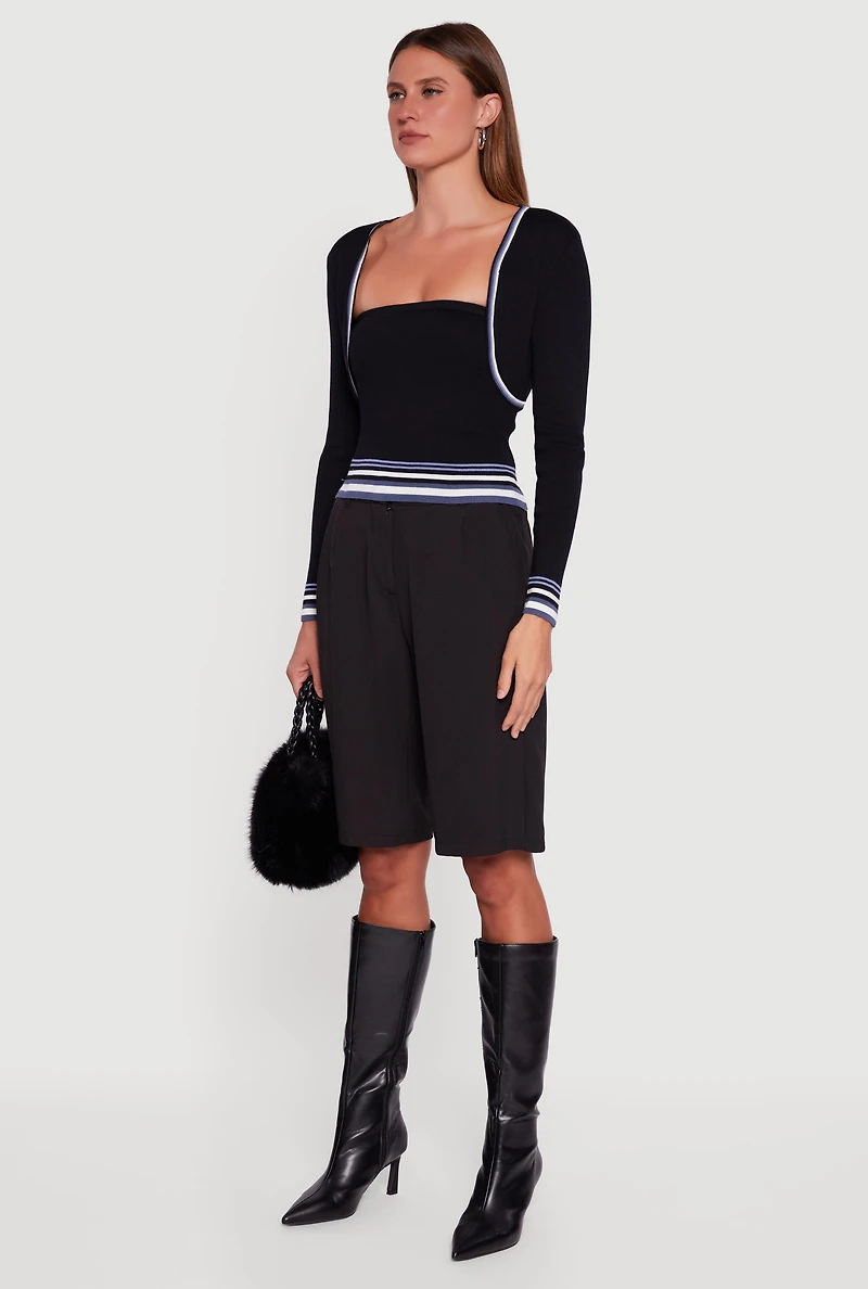 Contrast Trim Bolero Cardigan and Sweater Tube Top