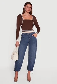 Contrast Trim Bolero Cardigan and Sweater Tube Top