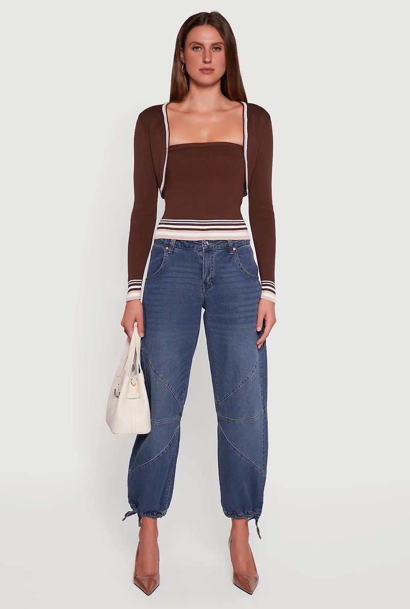 Contrast Trim Bolero Cardigan and Sweater Tube Top