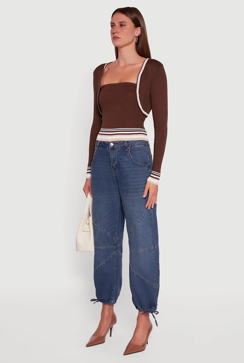 Contrast Trim Bolero Cardigan and Sweater Tube Top