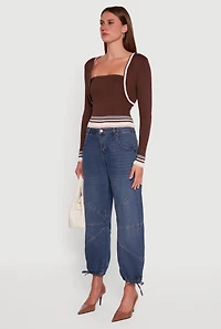 Contrast Trim Bolero Cardigan and Sweater Tube Top