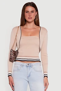 Womens Contrast Trim Bolero Cardigan and Sweater Tube Top, Beige, Size M