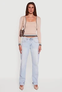 Womens Contrast Trim Bolero Cardigan and Sweater Tube Top, Beige, Size M