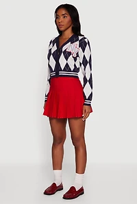 Destination Patch Graphic Argyle Plaid Button Front Cardigan