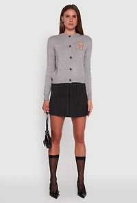 Womens Embroidered Teddy Button Front Long Sleeve Cardigan,