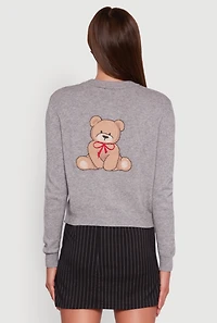 Womens Embroidered Teddy Button Front Long Sleeve Cardigan,