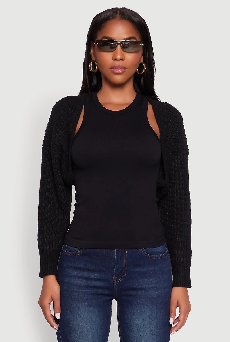 Womens Open Front Cardigan Shrug, Black, Size XL