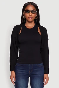 Womens Open Front Cardigan Shrug, Black, Size M