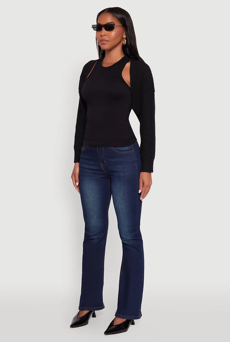 Womens Open Front Cardigan Shrug, Black, Size M