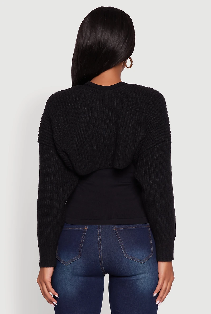 Womens Open Front Cardigan Shrug, Black, Size XL