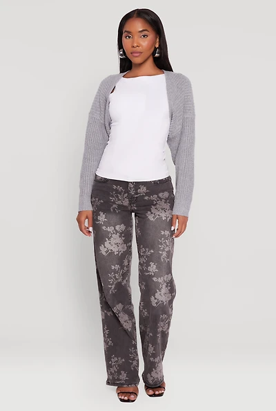 Womens Open Front Cardigan Shrug, Grey,