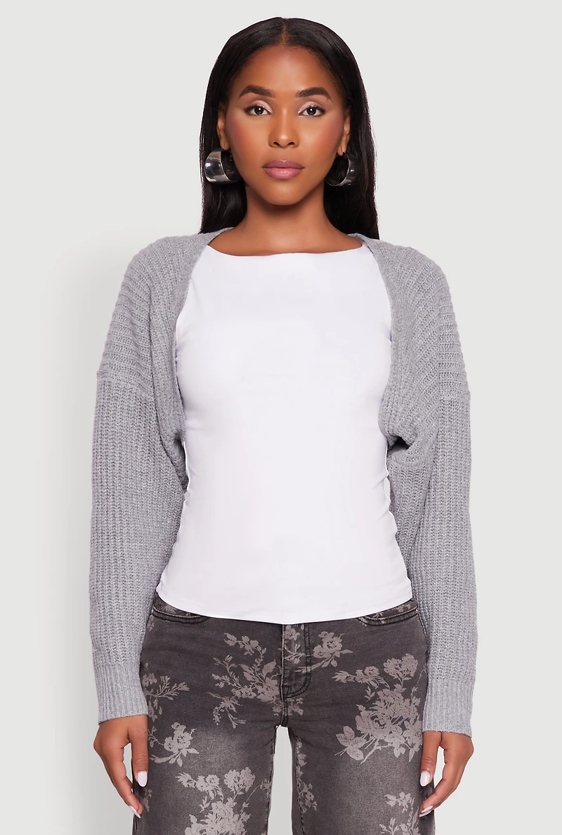 Womens Open Front Cardigan Shrug, Grey, Size M