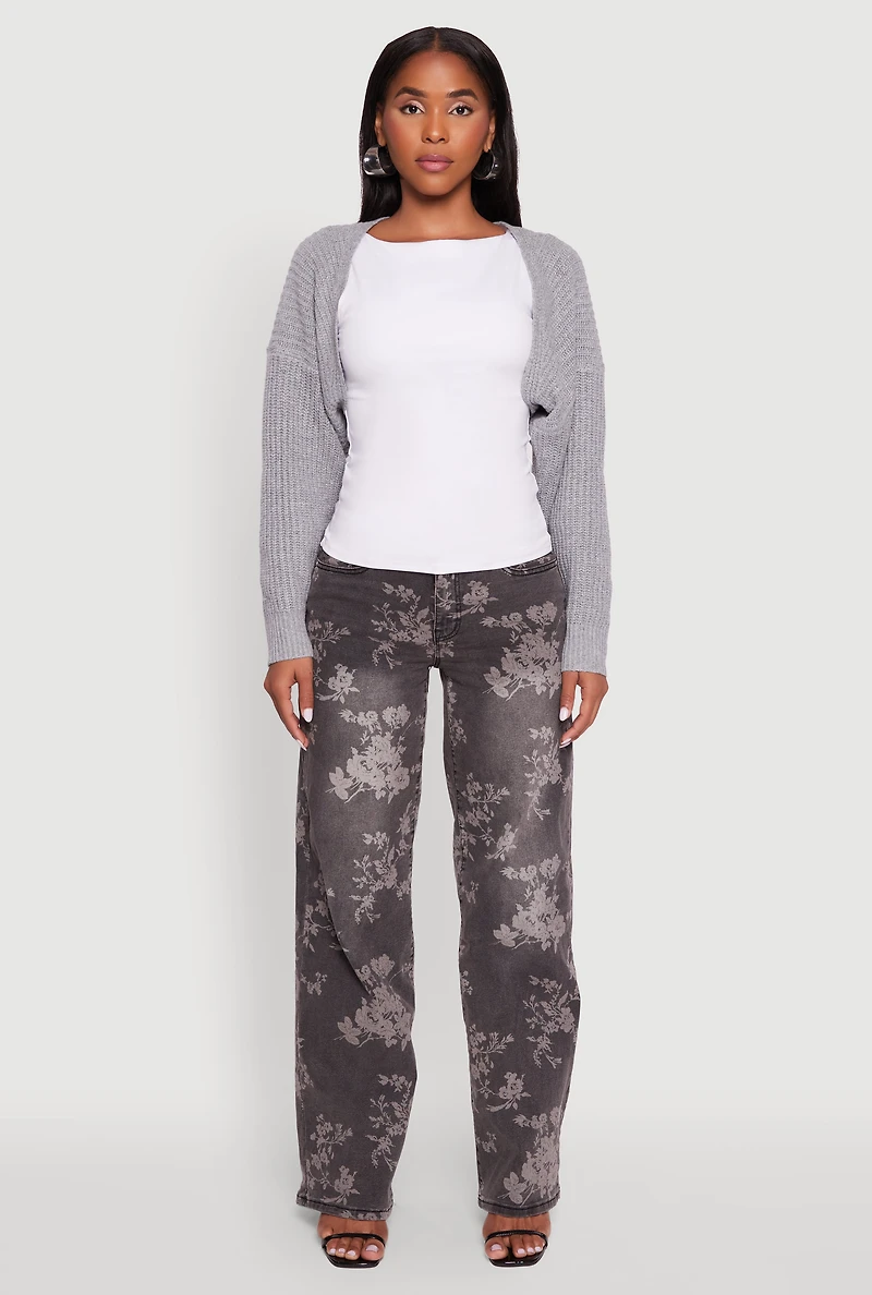 Womens Open Front Cardigan Shrug, Grey, Size M