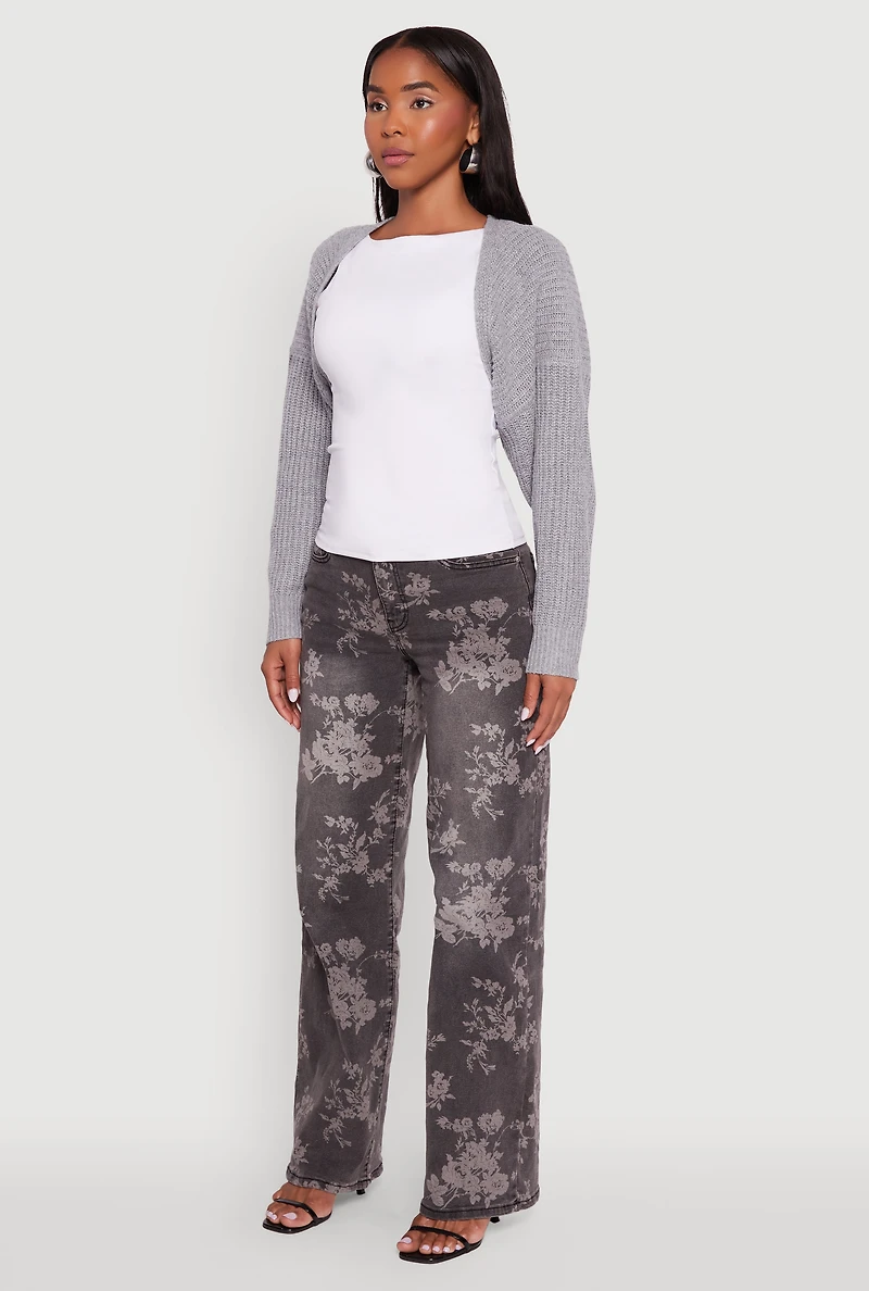 Womens Open Front Cardigan Shrug, Grey, Size M