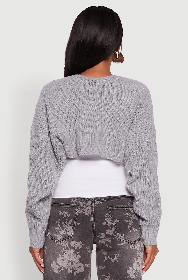 Womens Open Front Cardigan Shrug, Grey, Size M