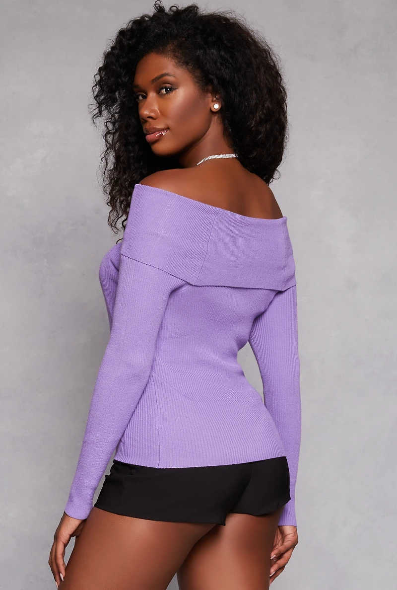 Ribbed Off The Shoulder Long Sleeve Sweater
