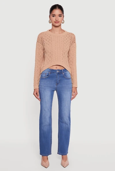 Womens Open Stitch Cropped Pullover Sweater,
