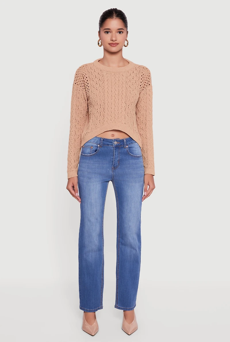Womens Open Stitch Cropped Pullover Sweater, M