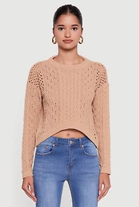 Womens Open Stitch Cropped Pullover Sweater,