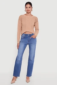 Womens Open Stitch Cropped Pullover Sweater,