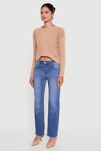 Womens Open Stitch Cropped Pullover Sweater, M