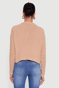 Womens Open Stitch Cropped Pullover Sweater,