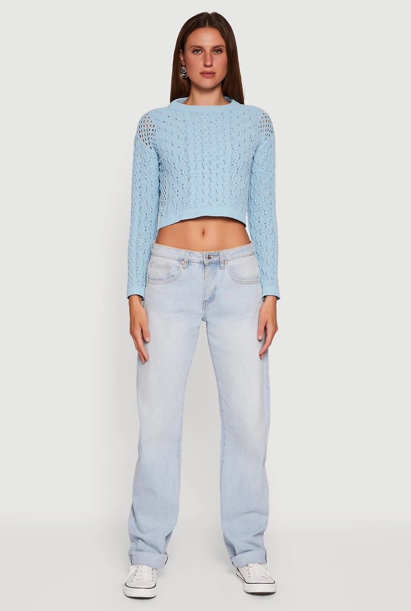 Open Stitch Cropped Pullover Sweater