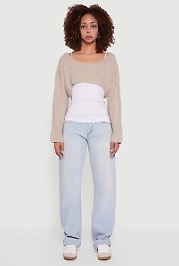 Womens Brushed Rib Knit Boat Neck Shrug,