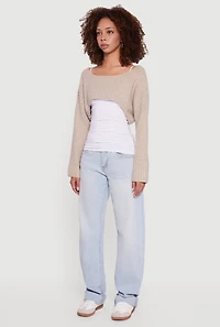 Womens Brushed Rib Knit Boat Neck Shrug,
