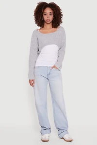 Womens Brushed Rib Knit Boat Neck Shrug, Grey, Size S