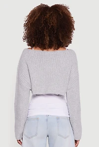 Womens Brushed Rib Knit Boat Neck Shrug, Grey, Size S