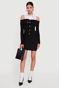 Cold Shoulder Fold Over Layered Look Sweater