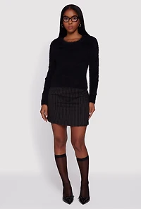 Rose Applique Long Sleeve Eyelash Knit Sweater