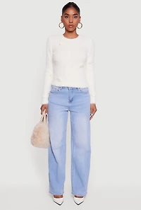 Rose Applique Long Sleeve Eyelash Knit Sweater