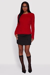 Rose Applique Long Sleeve Eyelash Knit Sweater