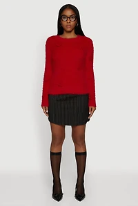 Rose Applique Long Sleeve Eyelash Knit Sweater