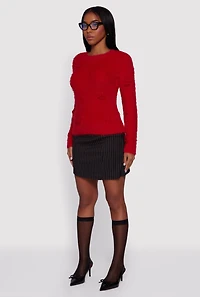 Rose Applique Long Sleeve Eyelash Knit Sweater