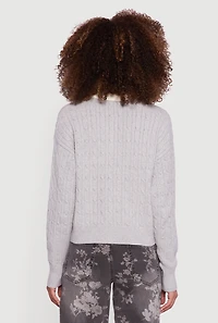 Cable Knit Polo Sweater with Contrast Trim