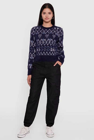 Holiday Patterned Eyelash Knit Sweater
