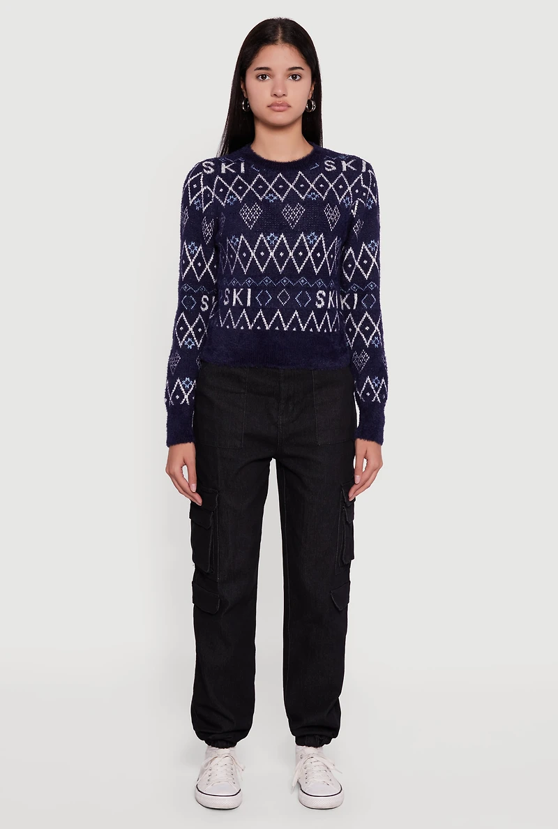 Holiday Patterned Eyelash Knit Sweater