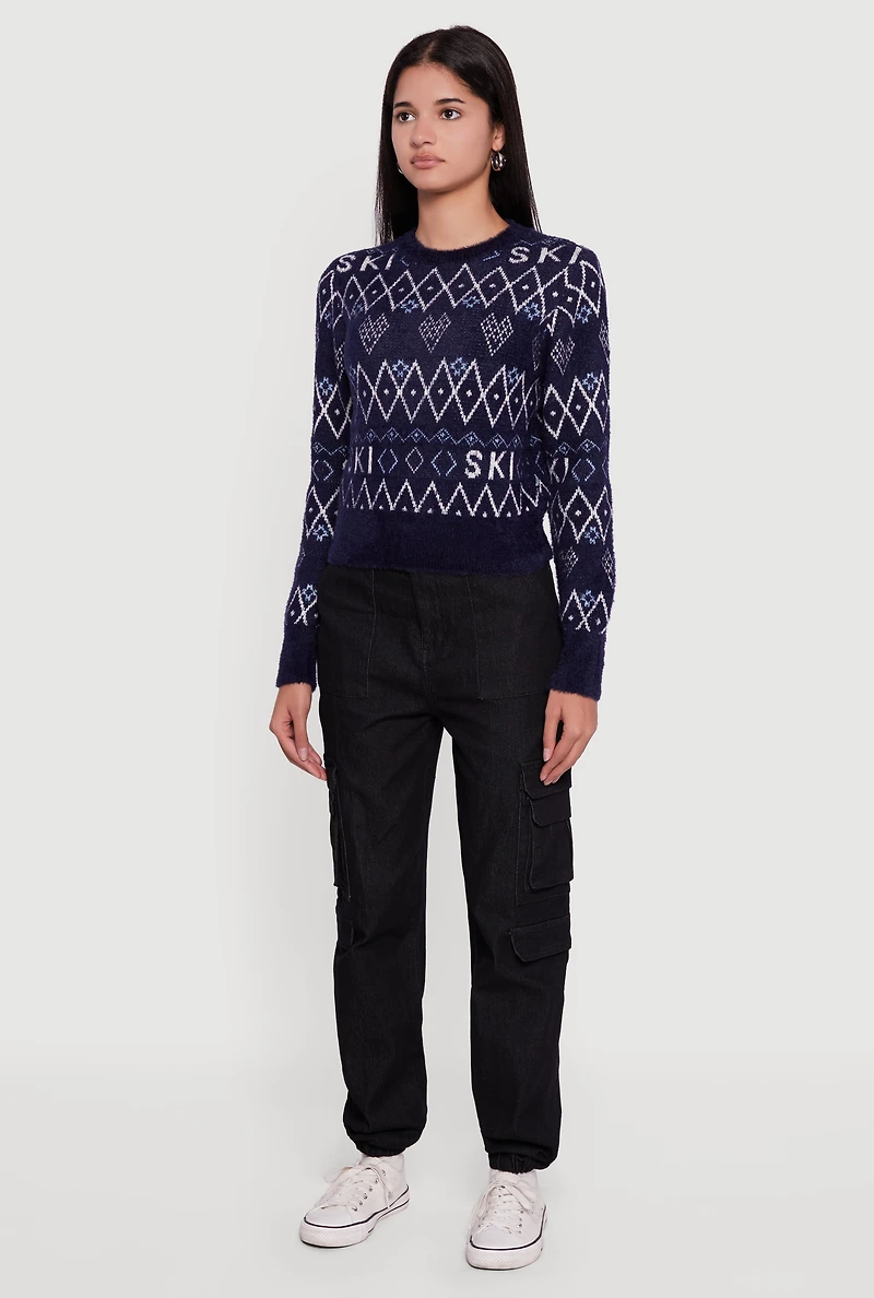 Holiday Patterned Eyelash Knit Sweater