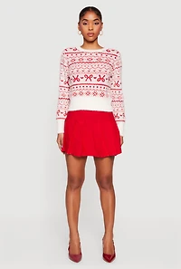 Womens Ski Graphic Eyelash Knit Sweater, White, Size M