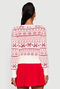 Womens Ski Graphic Eyelash Knit Sweater, White, Size M