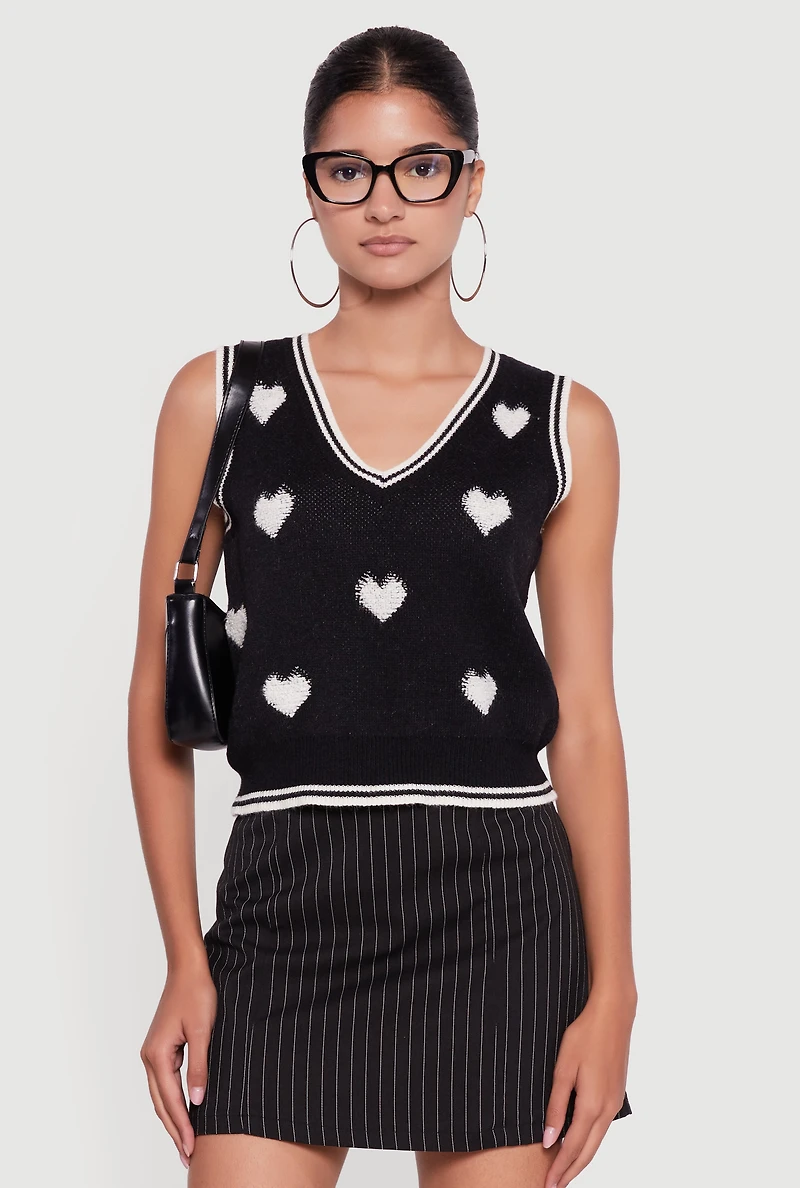 Womens Chenille Bow Print V-Neck Sweater Vest,