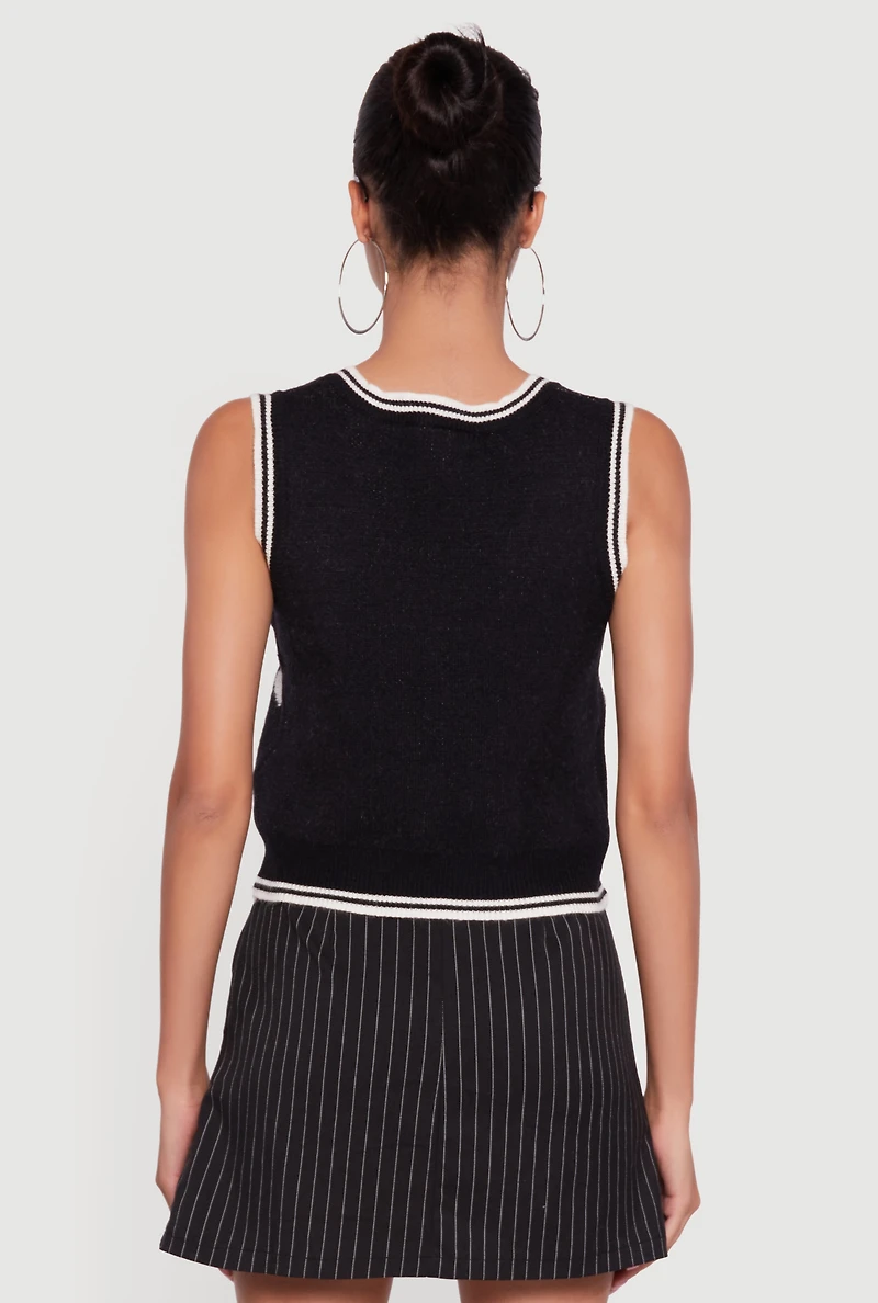 Womens Chenille Bow Print V-Neck Sweater Vest,