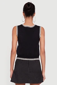 Womens Chenille Bow Print V-Neck Sweater Vest,
