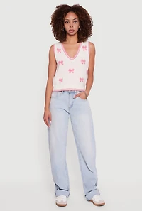 Chenille Bow Print V-Neck Sweater Vest